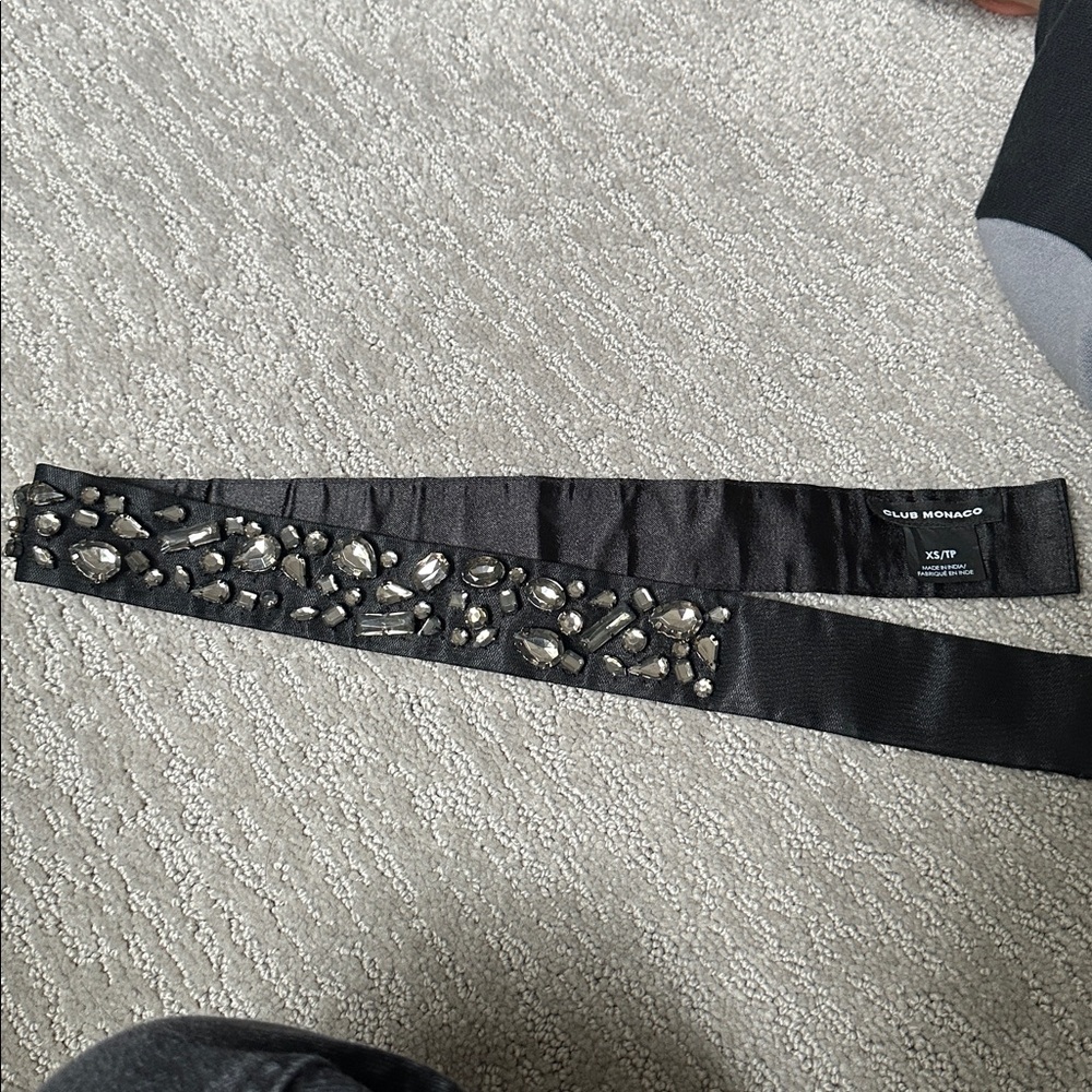 Club Monaco Black Satin Jeweled Waist Belt